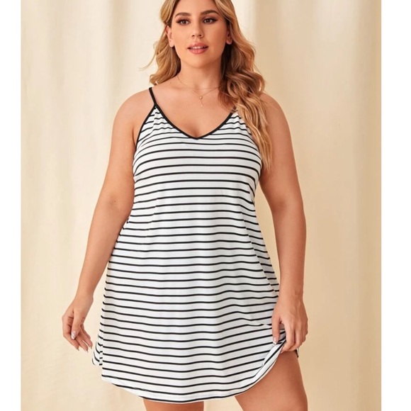 SHEIN Swim | Shein Night Dress Swim Cover Plus Blkwt Stripe | Poshmark